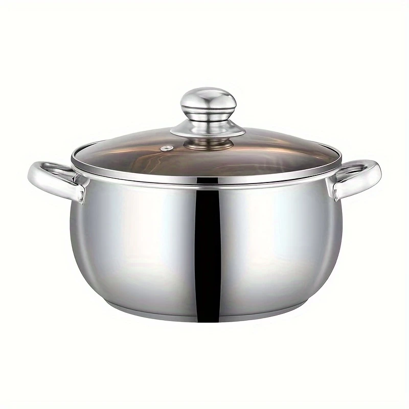 Large Stainless Steel Double-Handle Soup Pot with Lid